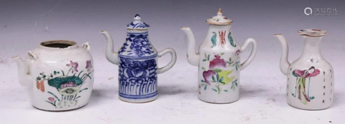 LOT (4) VINTAGE CHINESE PORCELAIN TEAPOTS