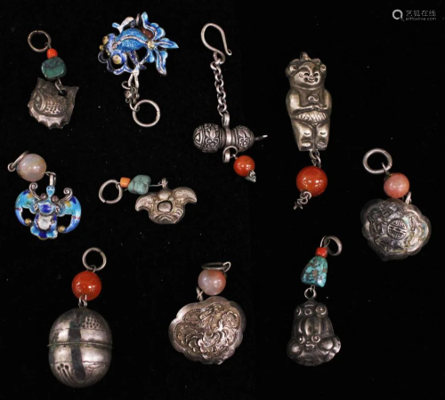 (10) CHINESE VINTAGE SILVER PENDANTS