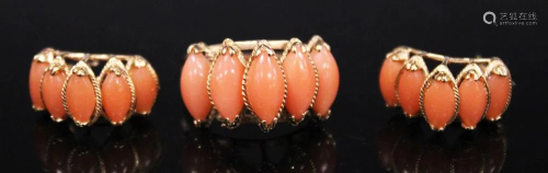 LADYS 14KT CORAL RING & EARRING SET