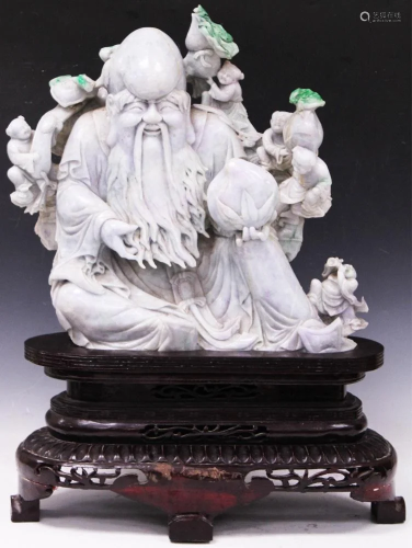 CHINESE CARVED JADE BUDDHA W/ FIGURES- 19 1/2