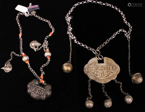 CHINESE VINTAGE SILVER & CORAL NECKLACES,…