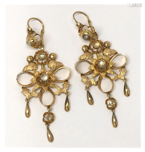 18KT ANTIQUE EARRINGS W/ ROSE CUT DIA…