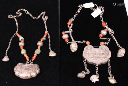 (2) CHINESE SILVER VINTAGE NECKLACES