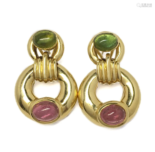 ITALIAN 18KT GREEN PINK TOURMALINE EARRINGS