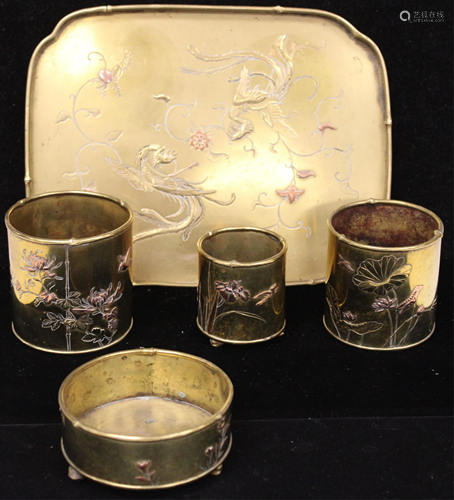 EARLY JAPANESE COPPER & BRASS DESK SET