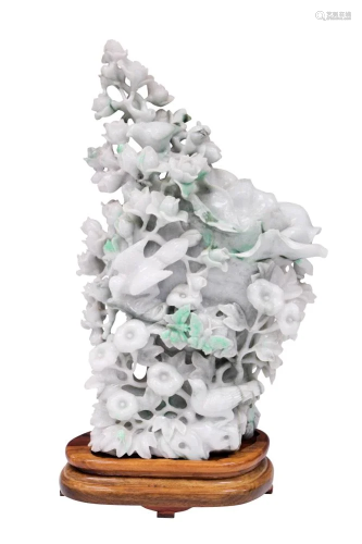 CHINESE JADE FLORAL & BIRD CARVING