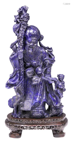 CHINESE LAPIS LAZULI LOHAN FIGURAL CARVING