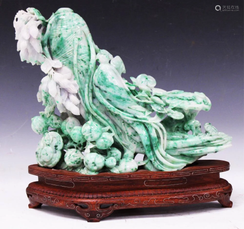 CHINESE JADE FIGURAL CARVING OF FRUIT W/ STAND