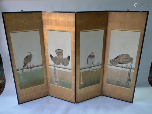 A 20th century Japanese four panel folding screen,