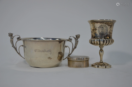 A Victorian Communion chalice and other silver