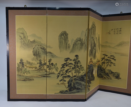 A 20th century Japanese folding screen, Byobu, painted