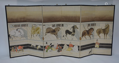 A 20th century Japanese folding screen, Byobu, six