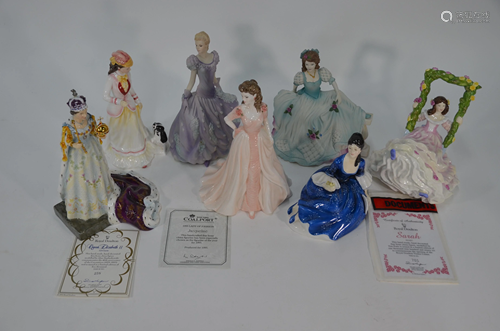 Four Royal Doulton figures and three Coalport fi…