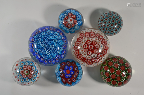 Eight various millefiori paperweights