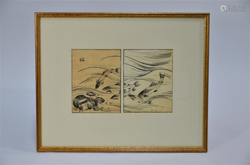 Tachibana Morikuni - A Japanese Diptych woodblock …