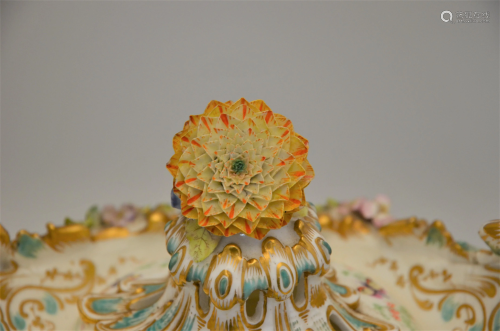 A large Victorian floral-encrusted china pot pourri
