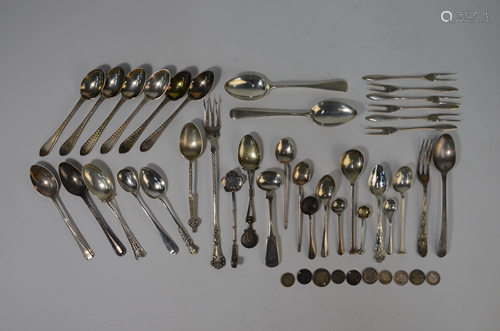 Silver and sterling spoons and forks, etc.