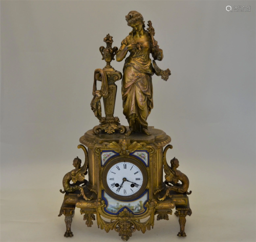 A late 19th century French gilt spelter mantel clock