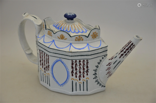 A Regency pearlware teapot with embossed and en…