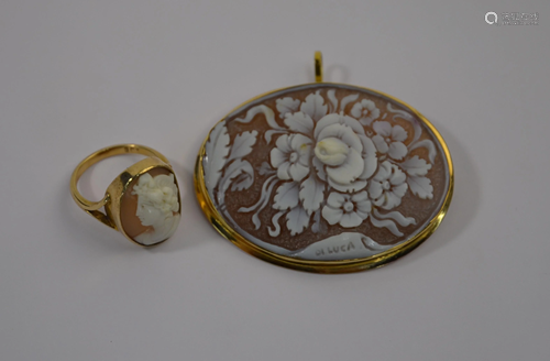 A modern Italian oval carved shell cameo