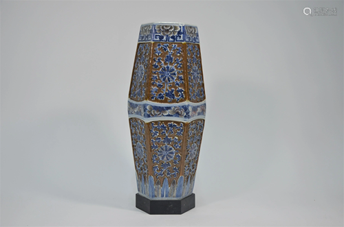 A 19th century Chinese hexagonal brown ground vase,