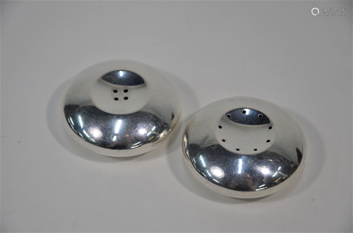 A pair of Danish sterling salt and pepper of 'button'