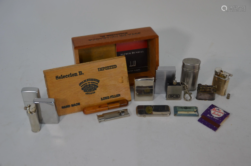 A Dunhill cigarette lighter, a cigar cutter, various