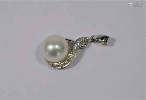 A cultured pearl and white stone scroll pendant