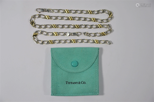 Tiffany & Co - A white metal flat curb link necklace