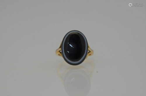 An oval mourning ring set banded agate