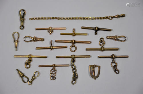 A quantity of 9ct yellow and rose gold bars and swivels