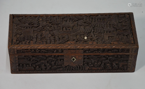 A Cantonese rectangular wood box and hinged cover,…