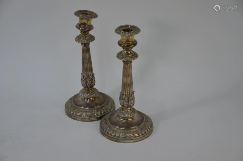 A pair of Old Sheffield Plate candlesticks by Matthew