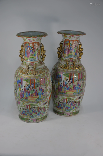 A pair of Chinese Canton famille rose vases, lat…