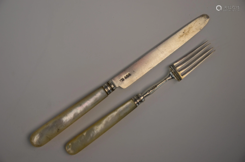 A George III silver dessert knife and fork with m…