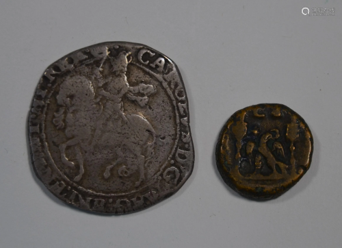 A Charles I halfcrown and a Roman bronze cenarius
