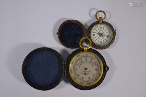 A 19th century gilt brass pocket barometer