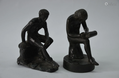 Two small bronze seated figures in the antique manner