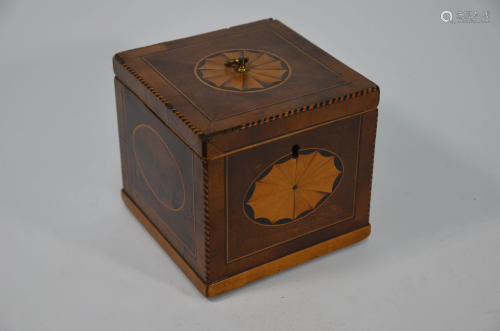 A Sheraton period mahogany cube tea caddy