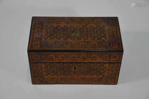 A 19th century parquetry tea caddy