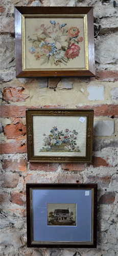 Three longstitch and needlework pictures