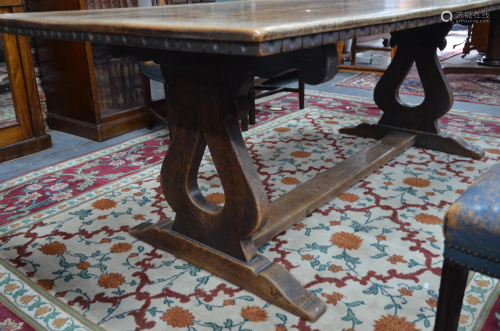 A 19th century heavy oak refectory dining table, 2…