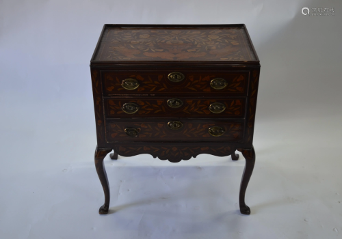 An antique Dutch marquetry two drawer (as three