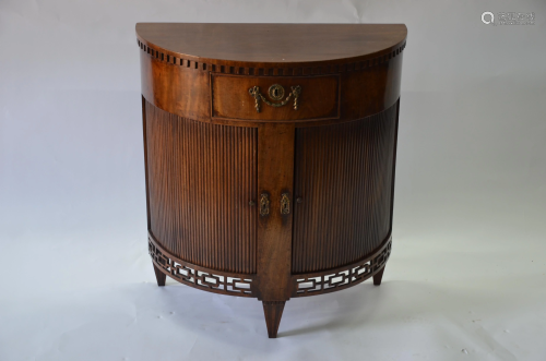 An antique mahogany demi-lune side cabinet