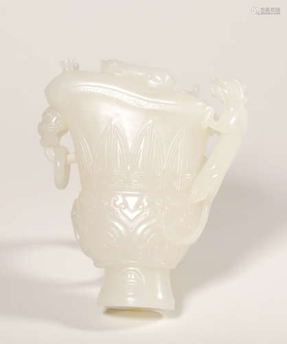Qing Dynasty - Dragon Pattern Heitan Jade Cup