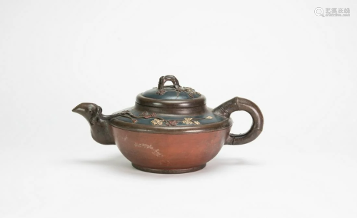 Late Qing/Republic-A Large Zisha Tea Pot Carved