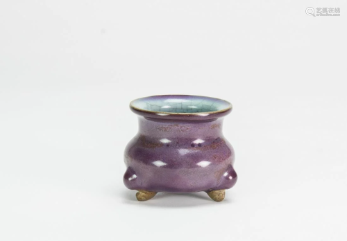 Yuan/Ming-A Junyao Purple and Blue Glazed Tri-Pod