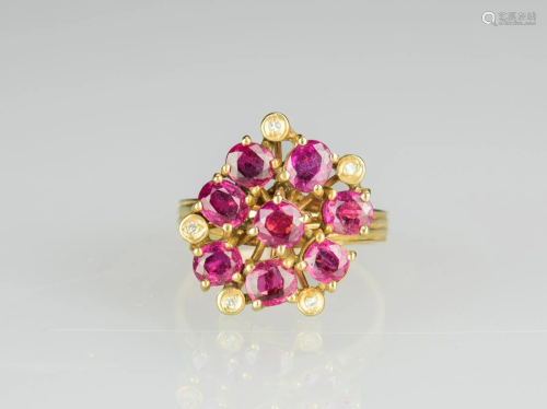 A Ruby Mounted With Diamond Gold Ring