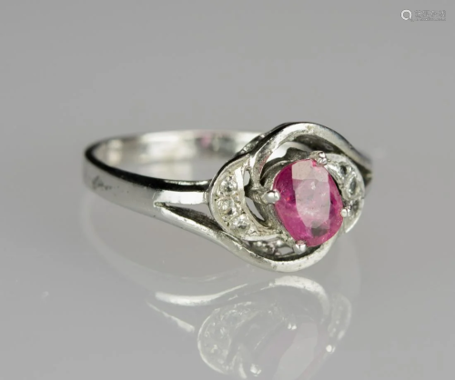 A Ruby and Diamond Mounted White Gold Ring Rin…