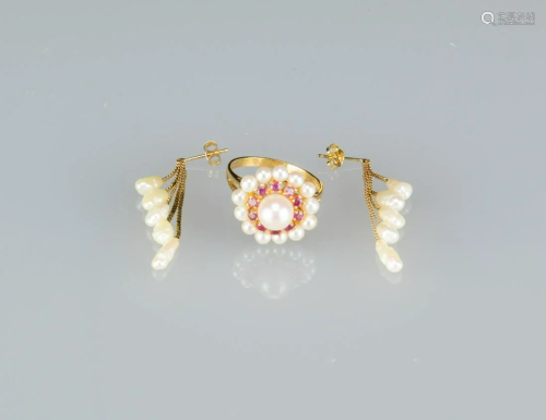 A Set Of Pearl Earring And Pearl Ring